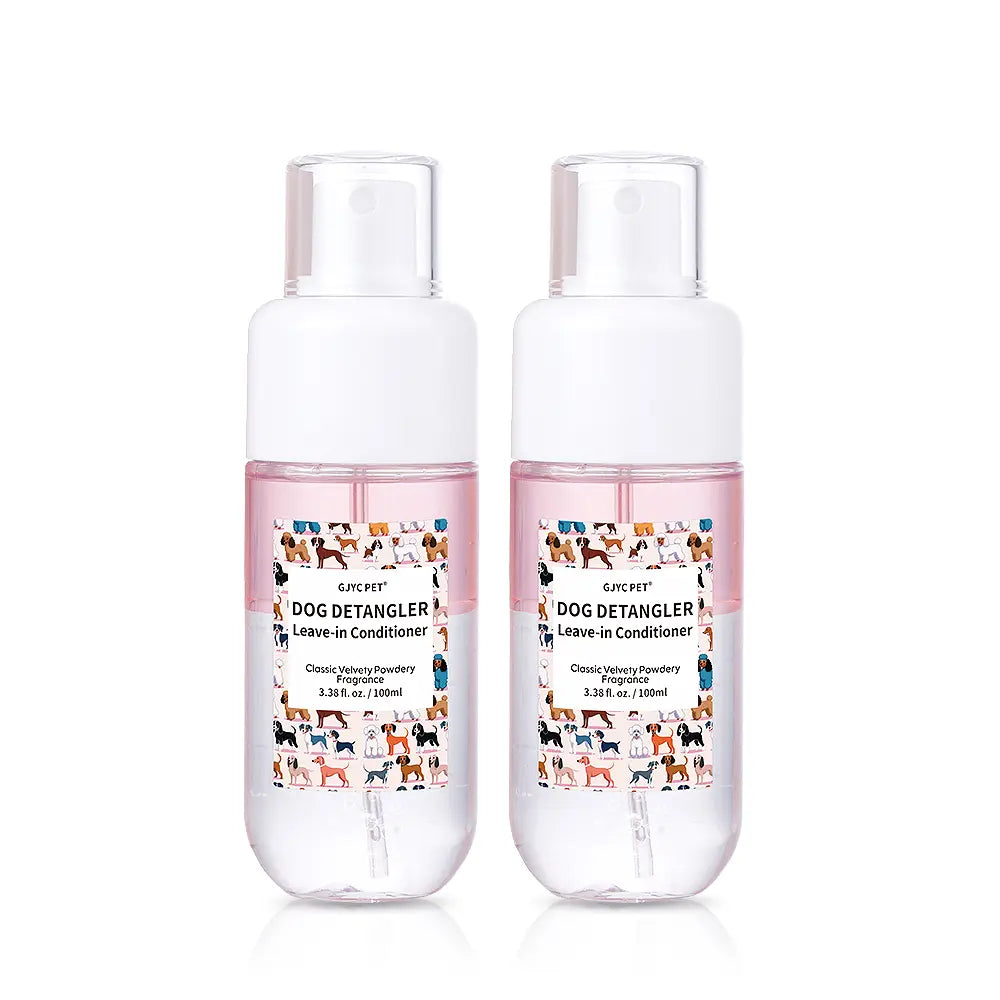 GJYC PET Dog Detangler & Dematting Liquid Spray - Leave-In Conditioner with Classic Powdery Scent, Natural Ingredients, Coconut Oil, Jojoba Oil, Squalane, Gentle & Safe for Puppies, No Sticky Residue, 3.38 Fl.Oz, 36 Months Shelf Life, Gentle and Safe For,