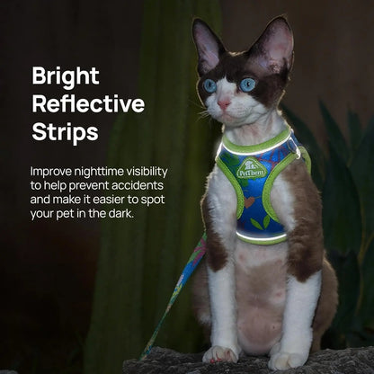 Petthem Adjustable Reflective Soft Mesh Cat Harness and Leash Set - Lightweight, Escape-Proof Walking Vest for Cats and Small Dogs, Perfect for Outdoor Adventures