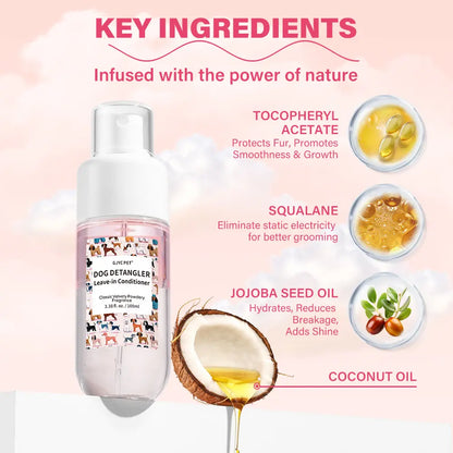 GJYC PET Dog Detangler & Dematting Liquid Spray - Leave-In Conditioner with Classic Powdery Scent, Natural Ingredients, Coconut Oil, Jojoba Oil, Squalane, Gentle & Safe for Puppies, No Sticky Residue, 3.38 Fl.Oz, 36 Months Shelf Life, Gentle and Safe For,