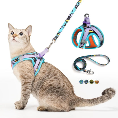 Petthem Adjustable Reflective Soft Mesh Cat Harness and Leash Set - Lightweight, Escape-Proof Walking Vest for Cats and Small Dogs, Perfect for Outdoor Adventures