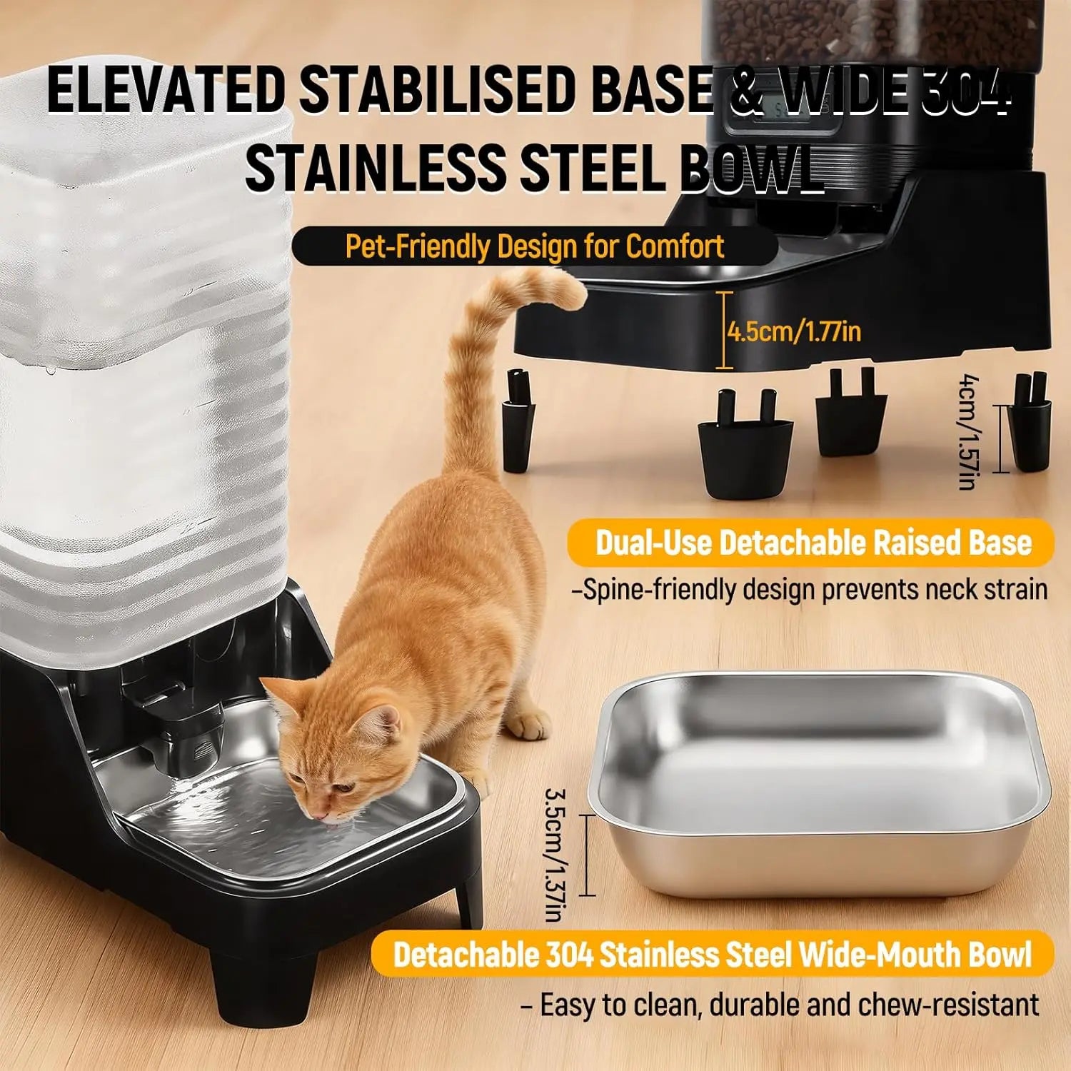 Automatic Pet Feeder & Water Dispenser Combo, 7L Timed Food Dispenser + 8L Gravity Waterer with Stainless Steel Bowls, Raised Anti-Strain Base, up to 6 Programmable Meals, Battery & Plug-In Dual Power for Cats & Small Dogs