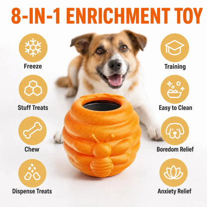 3-in-1 Honey Jar Dog Toy - Freezable Lick Bowl, Treat Dispenser, and Chew-Resistant Enrichment Toy with Dual Detachable Cups for Freeze Use, Daily Play, and Camping Essentials