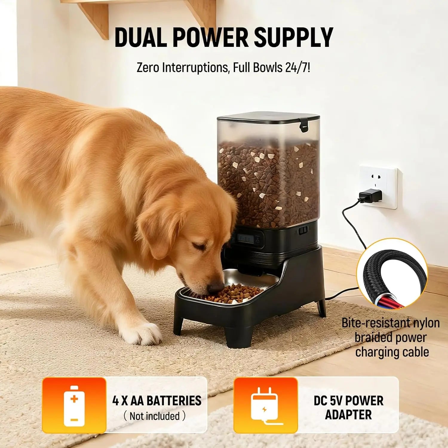 Automatic Pet Feeder & Water Dispenser Combo, 7L Timed Food Dispenser + 8L Gravity Waterer with Stainless Steel Bowls, Raised Anti-Strain Base, up to 6 Programmable Meals, Battery & Plug-In Dual Power for Cats & Small Dogs