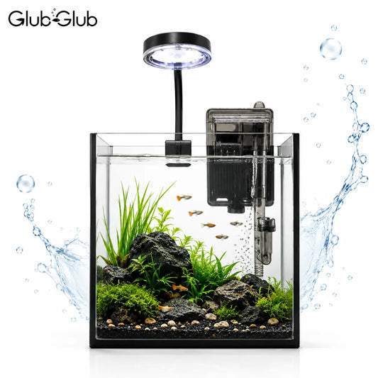 GLUB GLUB 1.2Gal Nano Glass Aquarium - Small Office/Dorm Cube Fish Tank with Filter & LED Light (3 Color Modes) for Betta Fish, Cherry Shrimp, Aquascape DIY & Terrarium Sohochic