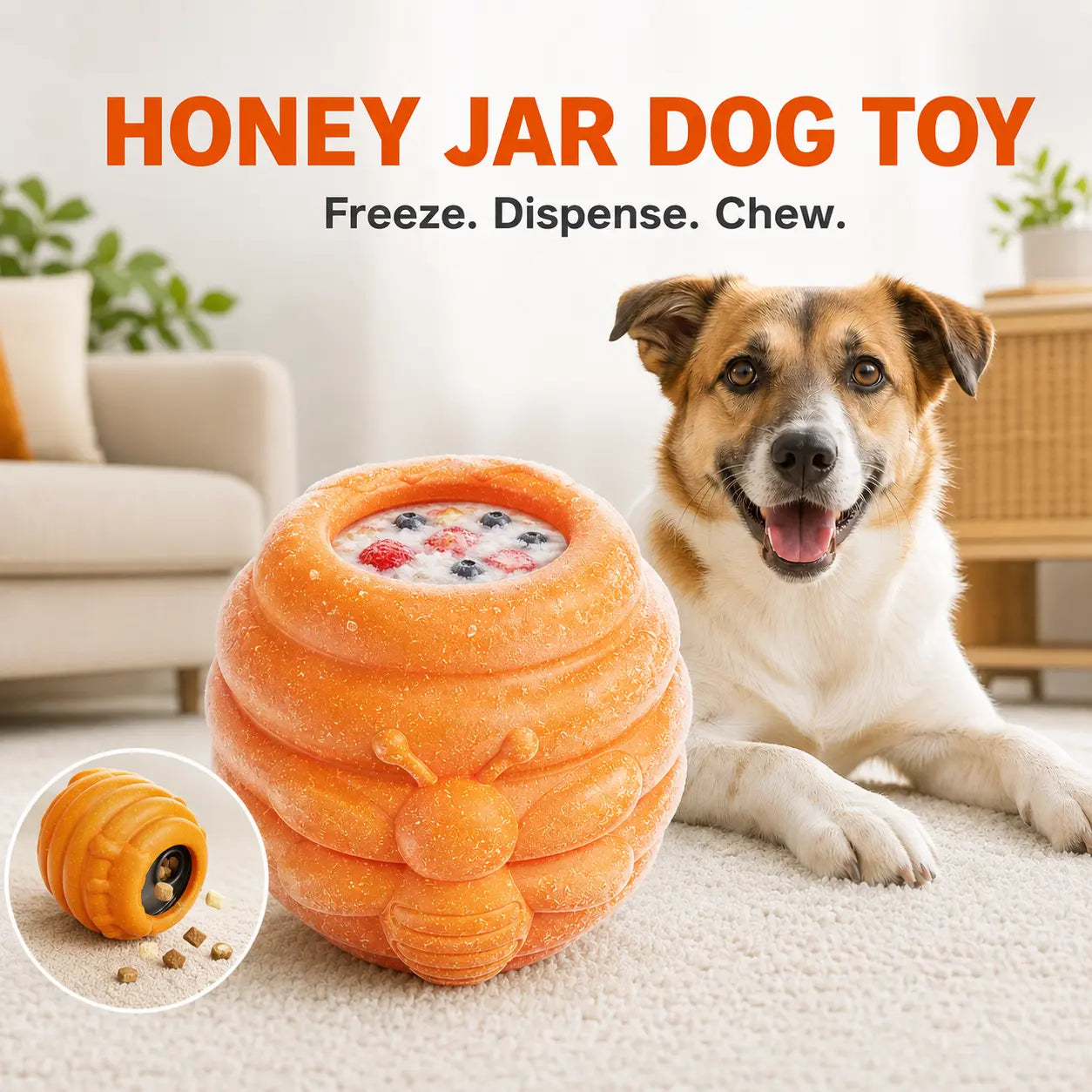 3-in-1 Honey Jar Dog Toy - Freezable Lick Bowl, Treat Dispenser, and Chew-Resistant Enrichment Toy with Dual Detachable Cups for Freeze Use, Daily Play, and Camping Essentials