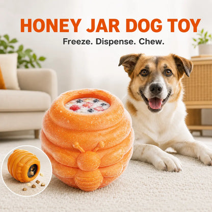 3-in-1 Honey Jar Dog Toy - Freezable Lick Bowl, Treat Dispenser, and Chew-Resistant Enrichment Toy with Dual Detachable Cups for Freeze Use, Daily Play, and Camping Essentials