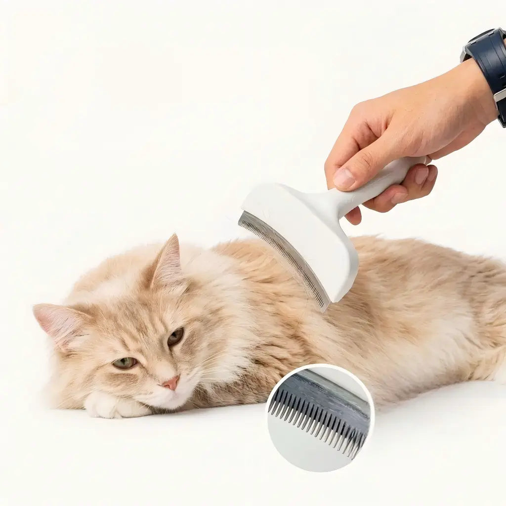 Professional Pet Deshedding Brush - Compact Undercoat Rake with Dense Teeth, Gentle on Skin, Premium Plastic Tool for Long-Hair Dogs & Cats, Fast Fur Removal, Dematting, Easy Daily Clean