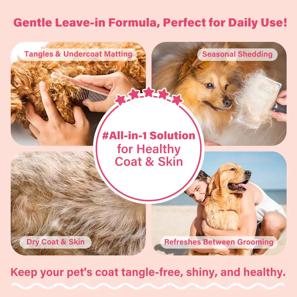 GJYC PET Dog Detangler & Dematting Liquid Spray - Leave-In Conditioner with Classic Powdery Scent, Natural Ingredients, Coconut Oil, Jojoba Oil, Squalane, Gentle & Safe for Puppies, No Sticky Residue, 3.38 Fl.Oz, 36 Months Shelf Life, Gentle and Safe For,
