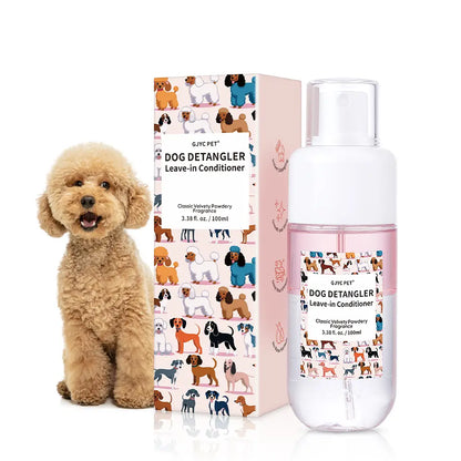 GJYC PET Dog Detangler & Dematting Liquid Spray - Leave-In Conditioner with Classic Powdery Scent, Natural Ingredients, Coconut Oil, Jojoba Oil, Squalane, Gentle & Safe for Puppies, No Sticky Residue, 3.38 Fl.Oz, 36 Months Shelf Life, Gentle and Safe For,