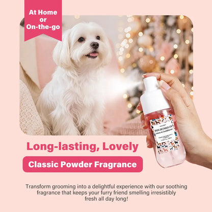 GJYC PET Dog Detangler & Dematting Liquid Spray - Leave-In Conditioner with Classic Powdery Scent, Natural Ingredients, Coconut Oil, Jojoba Oil, Squalane, Gentle & Safe for Puppies, No Sticky Residue, 3.38 Fl.Oz, 36 Months Shelf Life, Gentle and Safe For,
