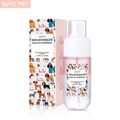 GJYC PET Dog Detangler & Dematting Liquid Spray - Leave-In Conditioner with Classic Powdery Scent, Natural Ingredients, Coconut Oil, Jojoba Oil, Squalane, Gentle & Safe for Puppies, No Sticky Residue, 3.38 Fl.Oz, 36 Months Shelf Life, Gentle and Safe For,