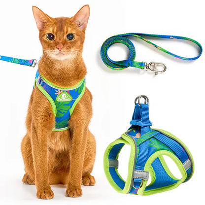 Petthem Adjustable Reflective Soft Mesh Cat Harness and Leash Set - Lightweight, Escape-Proof Walking Vest for Cats and Small Dogs, Perfect for Outdoor Adventures
