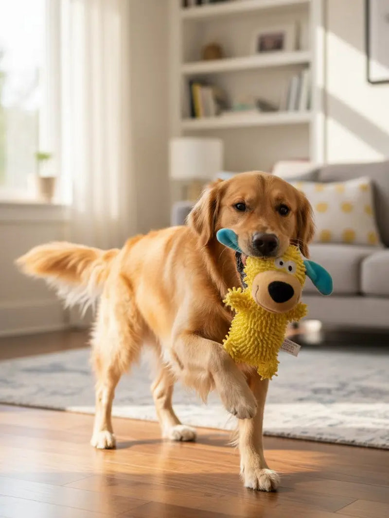 Interactive Plush Dog Toy - Squeaky Puppy Shape Chew Toy for Small and Medium Dogs, Ideal for Play, Fetch, and Teething