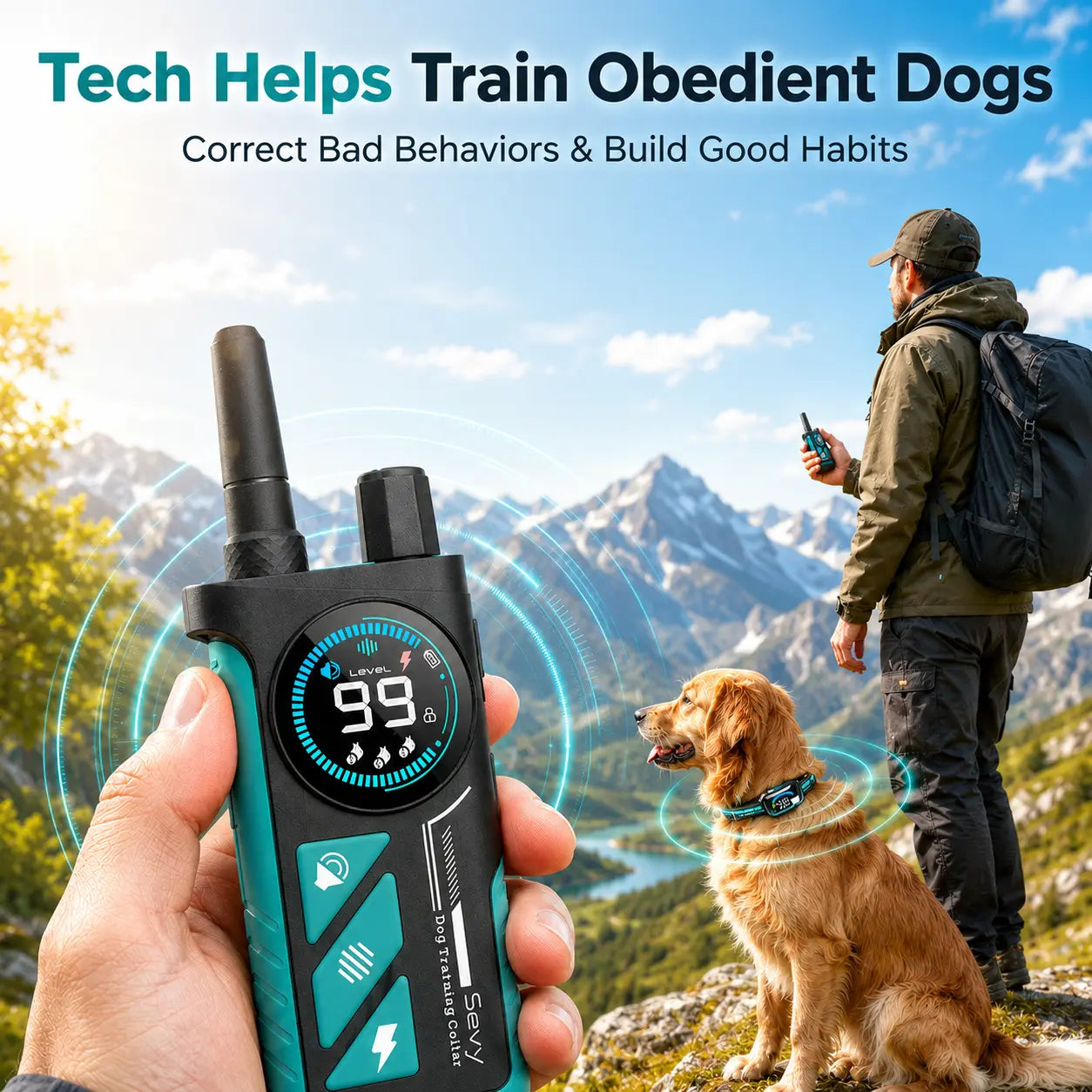 Sevy 3300FT Waterproof E Collar with Beep/Vibration/Shock/Anti Bark 4 Modes for Small Medium Large Dogs, 2-In-1 Dog Shock & Bark Collar 2 Pack, Color Screen Dog Training Collar with Remote for 2 Dogs, Rechargeable LCD Dog Training Collar Puppy Tool Guard