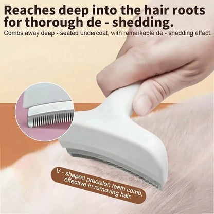 Professional Pet Deshedding Brush - Compact Undercoat Rake with Dense Teeth, Gentle on Skin, Premium Plastic Tool for Long-Hair Dogs & Cats, Fast Fur Removal, Dematting, Easy Daily Clean