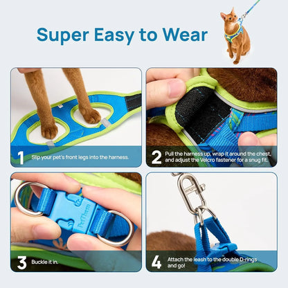 Petthem Adjustable Reflective Soft Mesh Cat Harness and Leash Set - Lightweight, Escape-Proof Walking Vest for Cats and Small Dogs, Perfect for Outdoor Adventures
