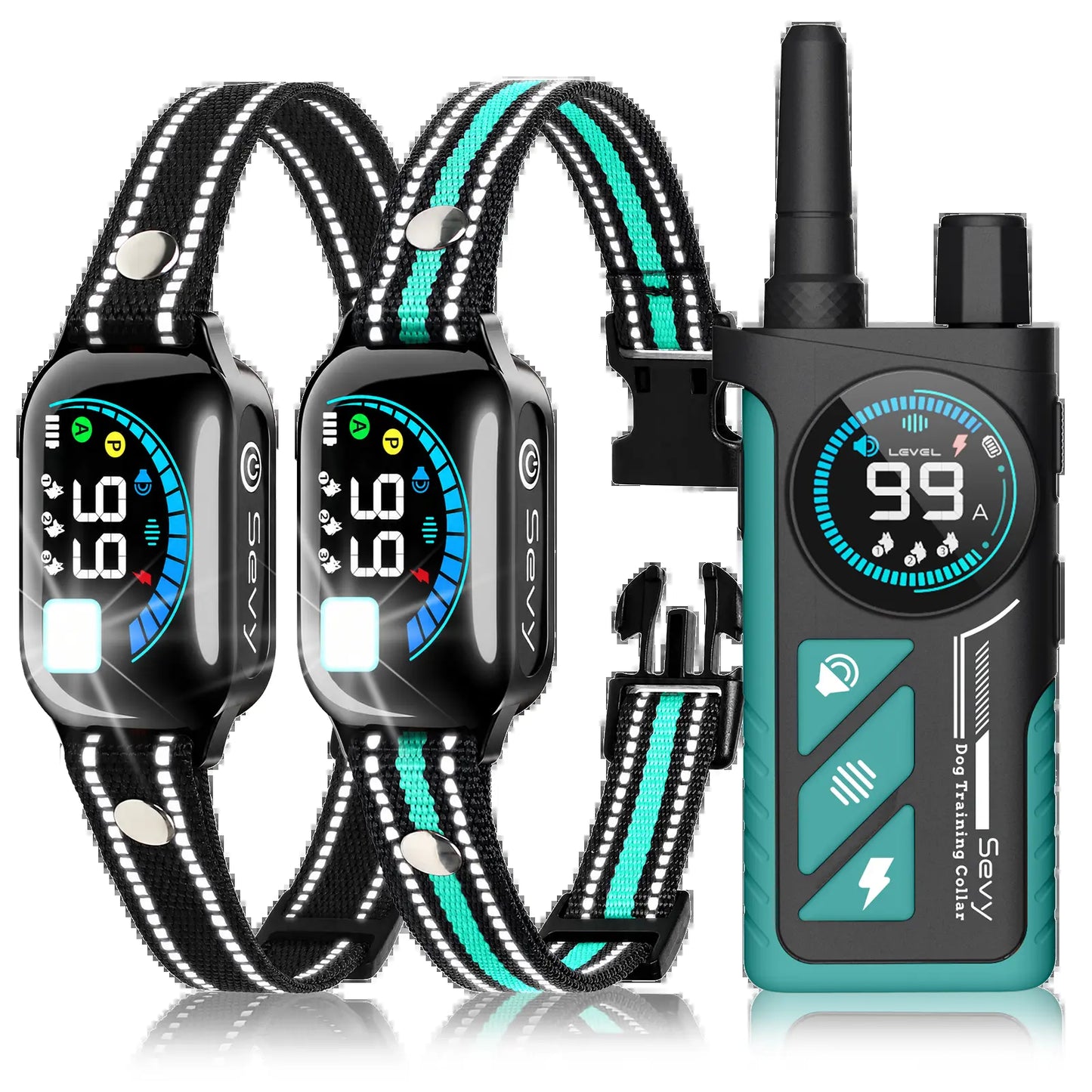 Sevy 3300FT Waterproof E Collar with Beep/Vibration/Shock/Anti Bark 4 Modes for Small Medium Large Dogs, 2-In-1 Dog Shock & Bark Collar 2 Pack, Color Screen Dog Training Collar with Remote for 2 Dogs, Rechargeable LCD Dog Training Collar Puppy Tool Guard