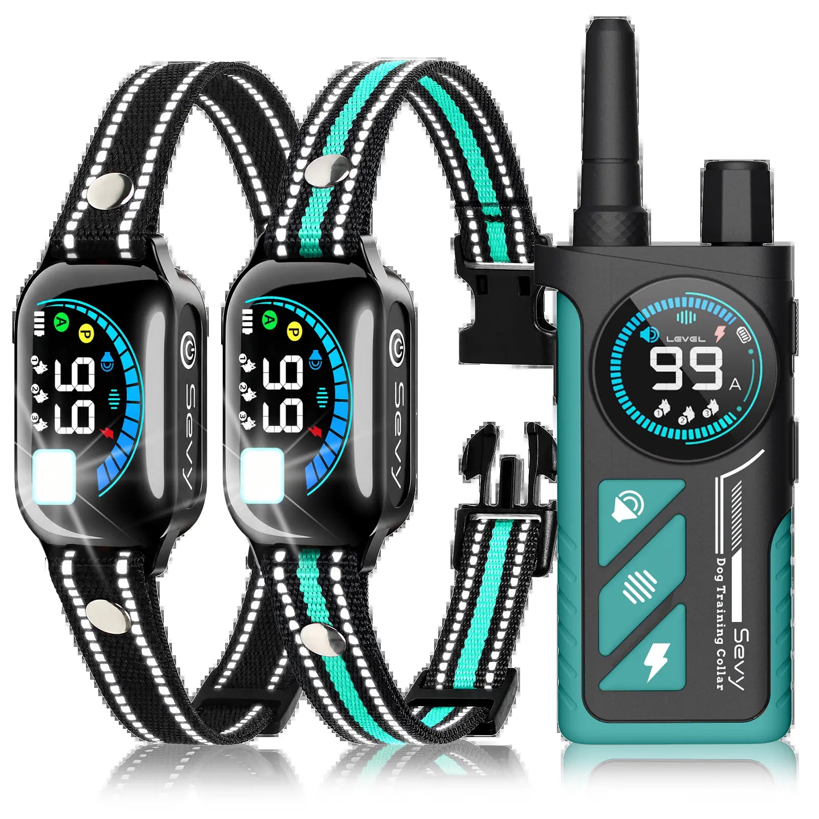 Sevy 3300FT Waterproof E Collar with Beep/Vibration/Shock/Anti Bark 4 Modes for Small Medium Large Dogs, 2-In-1 Dog Shock & Bark Collar 2 Pack, Color Screen Dog Training Collar with Remote for 2 Dogs, Rechargeable LCD Dog Training Collar Puppy Tool Guard