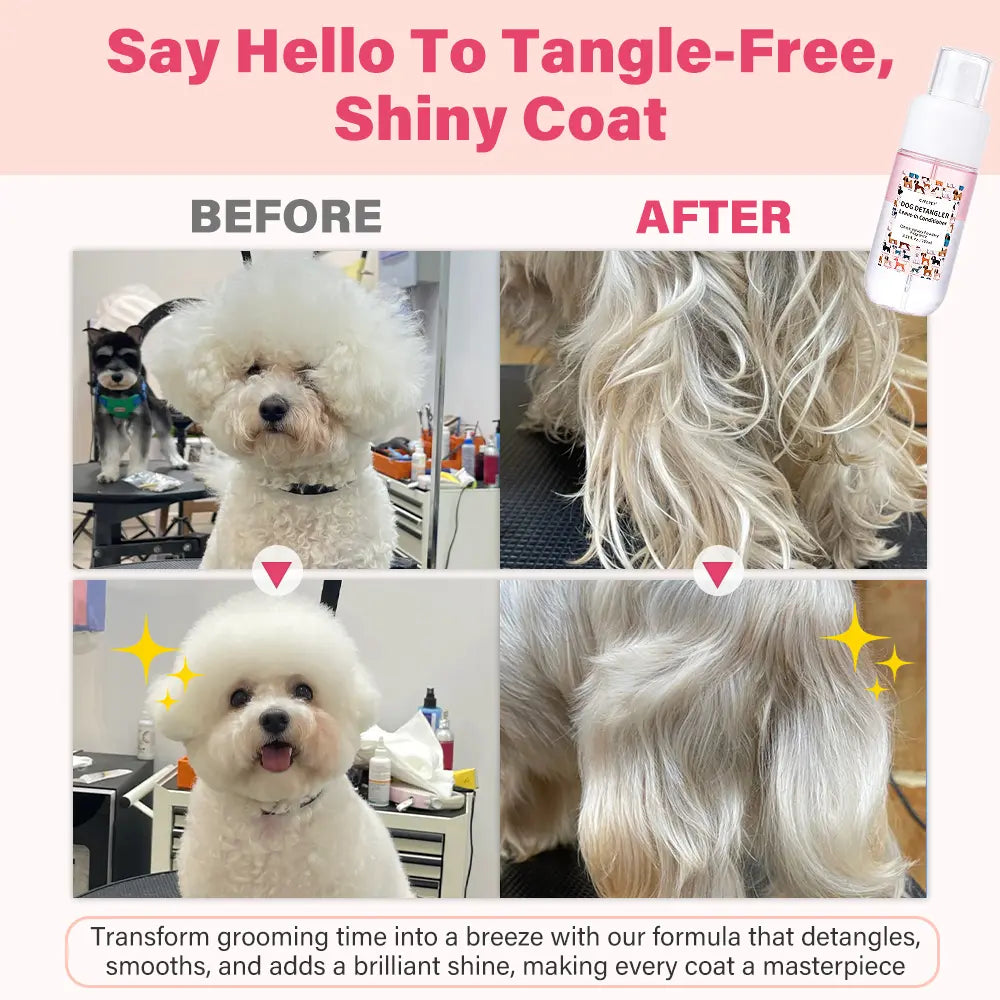 GJYC PET Dog Detangler & Dematting Liquid Spray - Leave-In Conditioner with Classic Powdery Scent, Natural Ingredients, Coconut Oil, Jojoba Oil, Squalane, Gentle & Safe for Puppies, No Sticky Residue, 3.38 Fl.Oz, 36 Months Shelf Life, Gentle and Safe For,