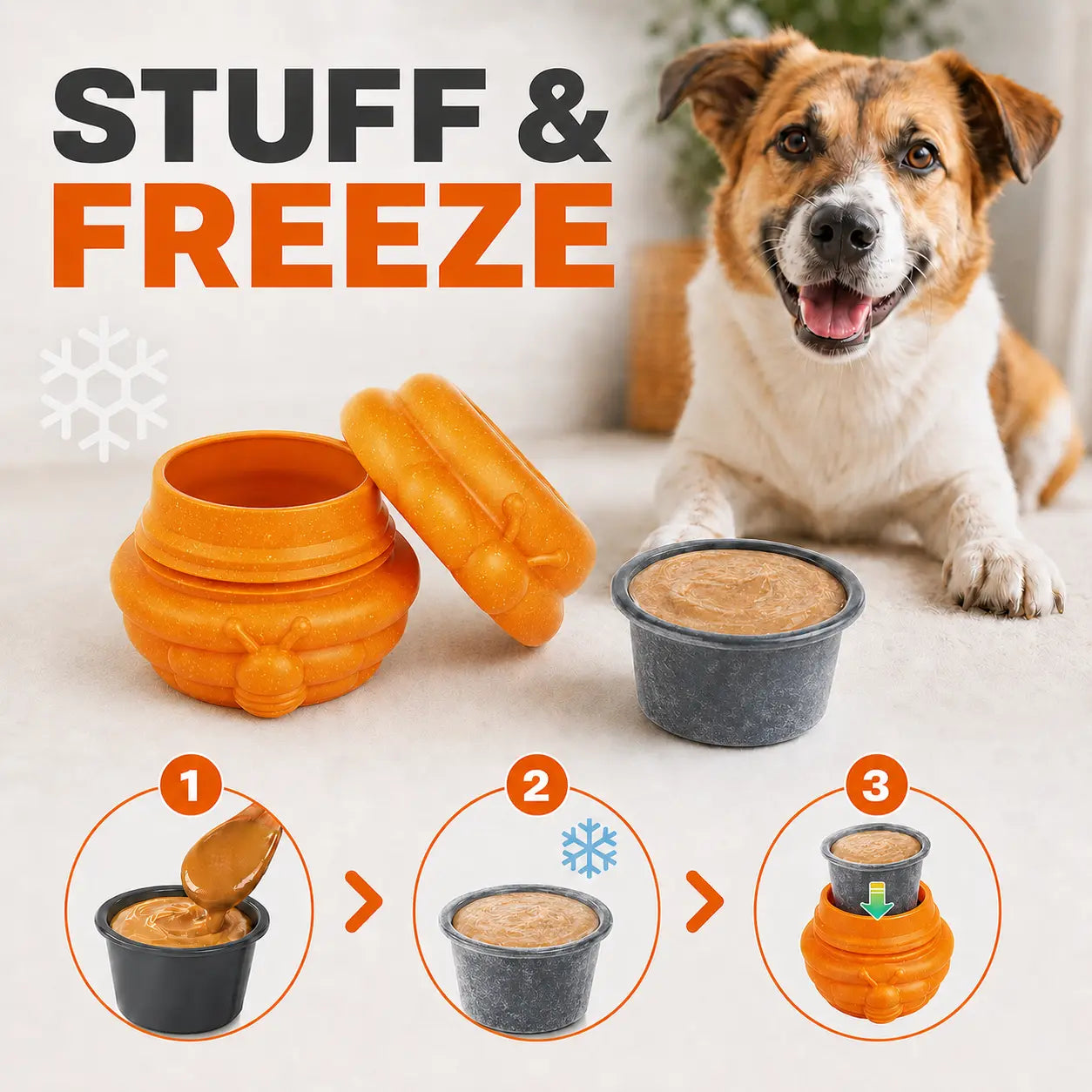 3-in-1 Honey Jar Dog Toy - Freezable Lick Bowl, Treat Dispenser, and Chew-Resistant Enrichment Toy with Dual Detachable Cups for Freeze Use, Daily Play, and Camping Essentials