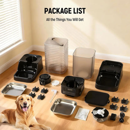 Automatic Pet Feeder & Water Dispenser Combo, 7L Timed Food Dispenser + 8L Gravity Waterer with Stainless Steel Bowls, Raised Anti-Strain Base, up to 6 Programmable Meals, Battery & Plug-In Dual Power for Cats & Small Dogs